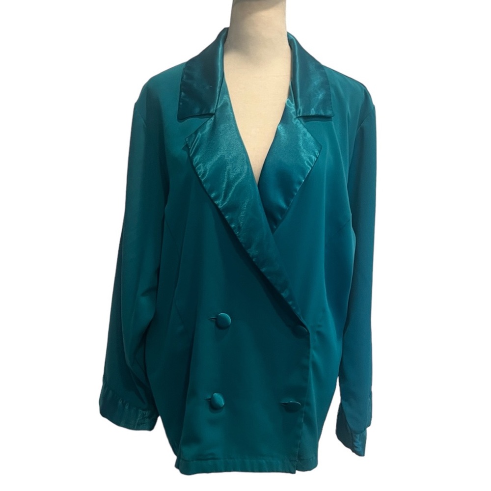 Vintage Victorias Secret Gold Label Blouse Size M Teal Satin Button Down Shirt